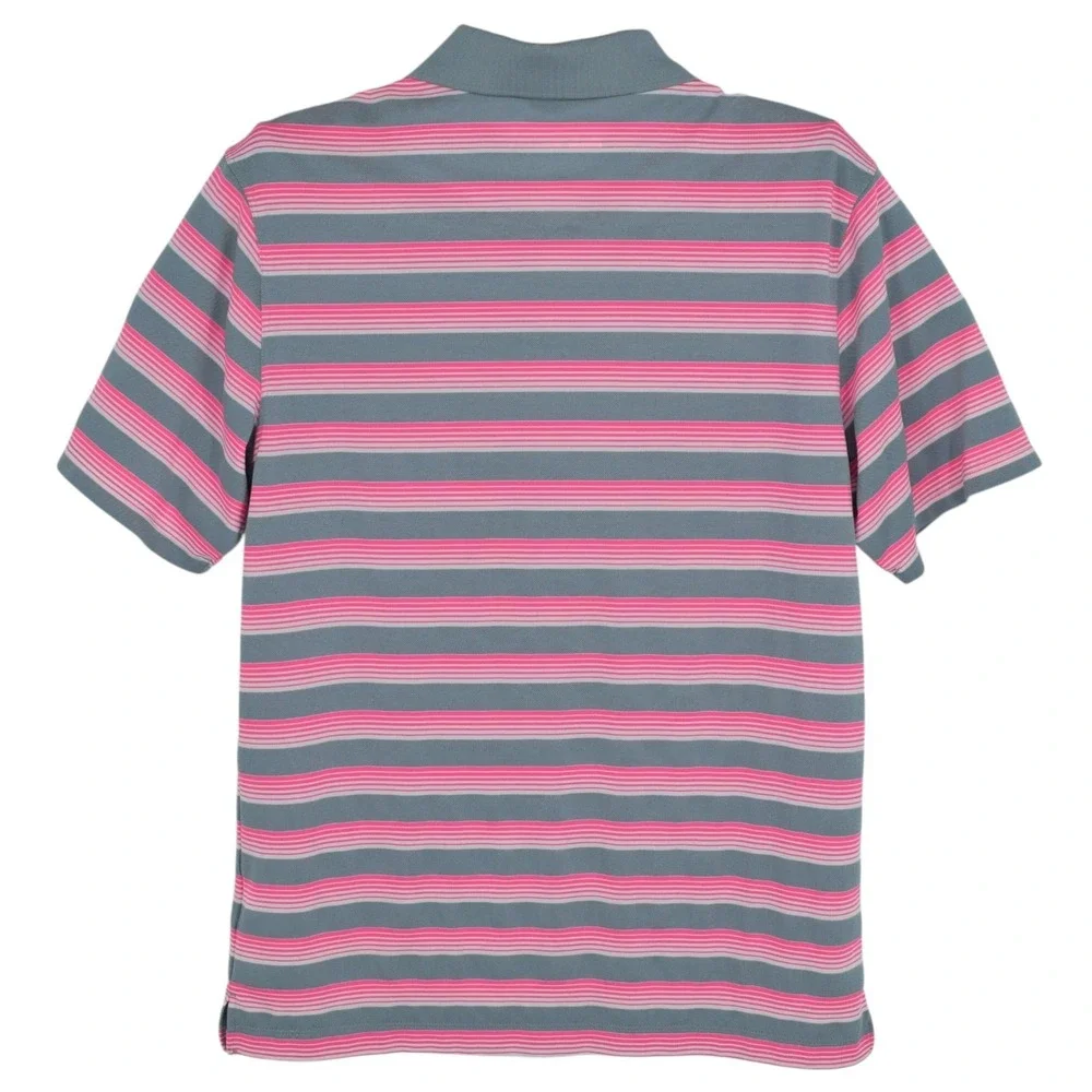 Nike Golf Mens S Polo Pink Gray Striped Tour Performance Dri Fit Stretch Shirt‎